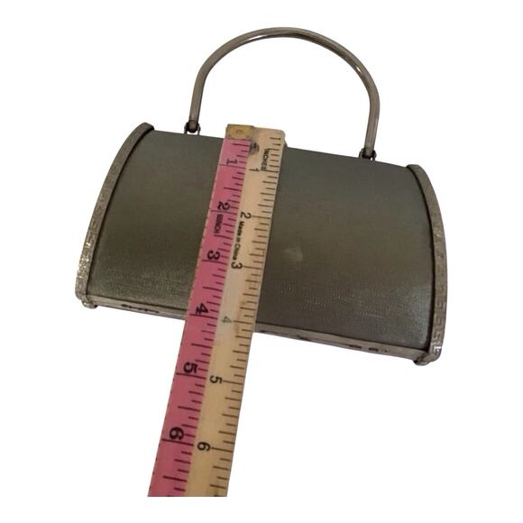 Vintage Silver Metal Clutch Purse Evening Handbag Top Handle 8.5x4 - Picture 13 of 16